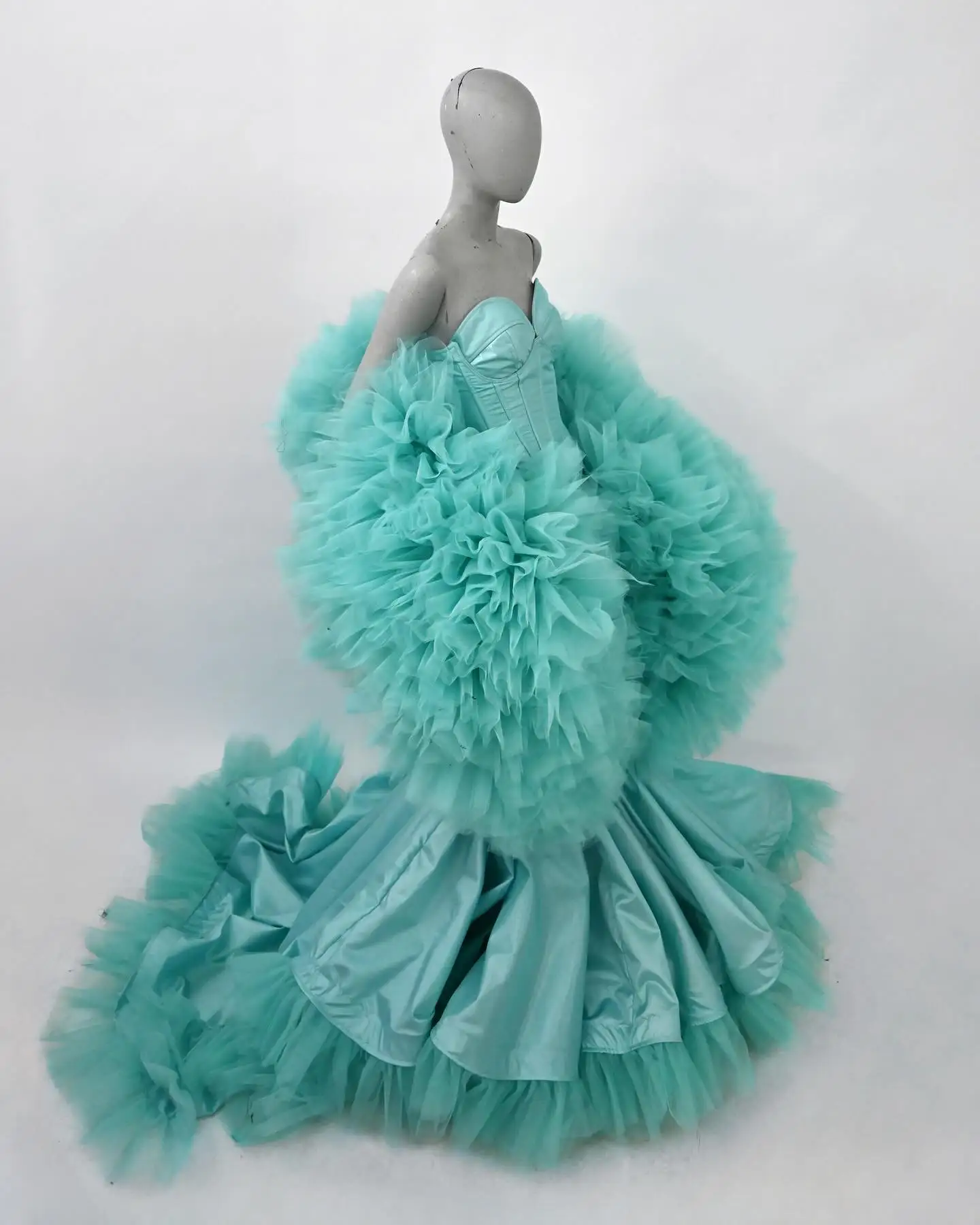 Hortelã verde sereia vestidos de festa à noite com capa em camadas tule xale tafetá vestido de casamento vestido de ocasião formal فساتmavera