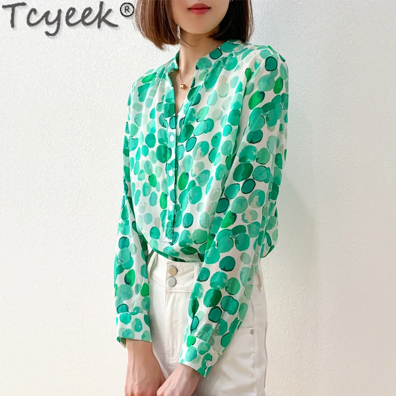 

Tcyeek 100% Mulberry Silk Shirt 2024 Elegant Shirts for Women Spring Summer Clothes Women's Long Sleeve Tops Camisa Feminina