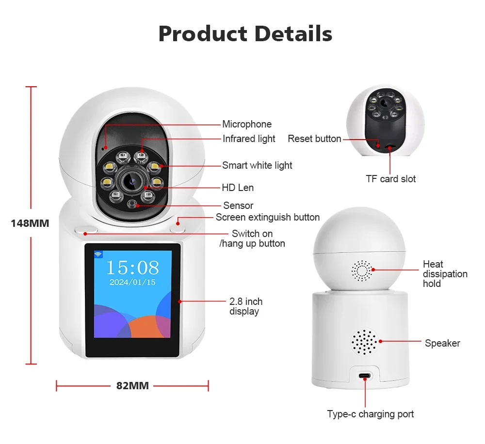

WiFi Camera Wireless Baby Monitor Auto Tracking Ai Human Detection Indoor Home Secuiryt Surveillance PTZ Cameras