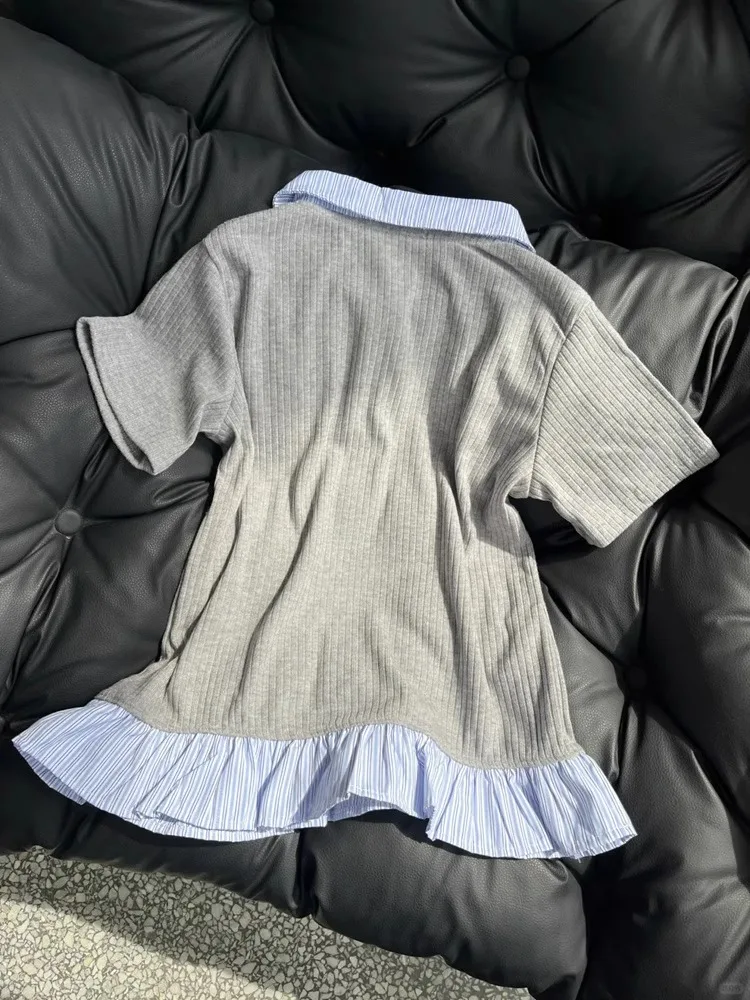 독특한 폴로 넥 반팔 티셔츠 여성용 슬림핏 순면 여름 착용 대학 스타일 독특한 디자인 땀 흡수성