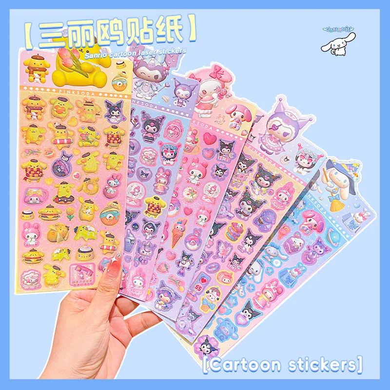 Sanrio Hello Kitty Cute Kawaii Kuromi Girl Stickers DIY Handbook Stickers Handbook Stickers Children's Toys Reward Decoration