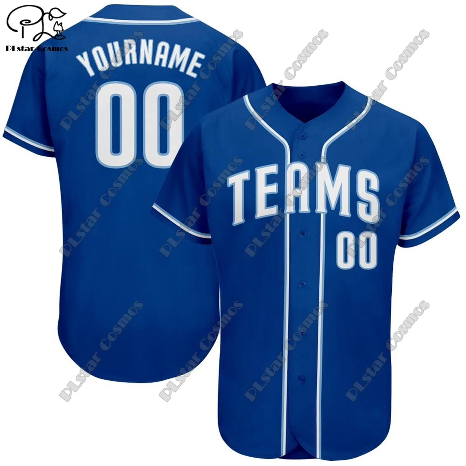 

PLstar Cosmos Fashion 3D Printing Custom Cardigan New Summer V-Neck Blue Baseball Shirt J-5