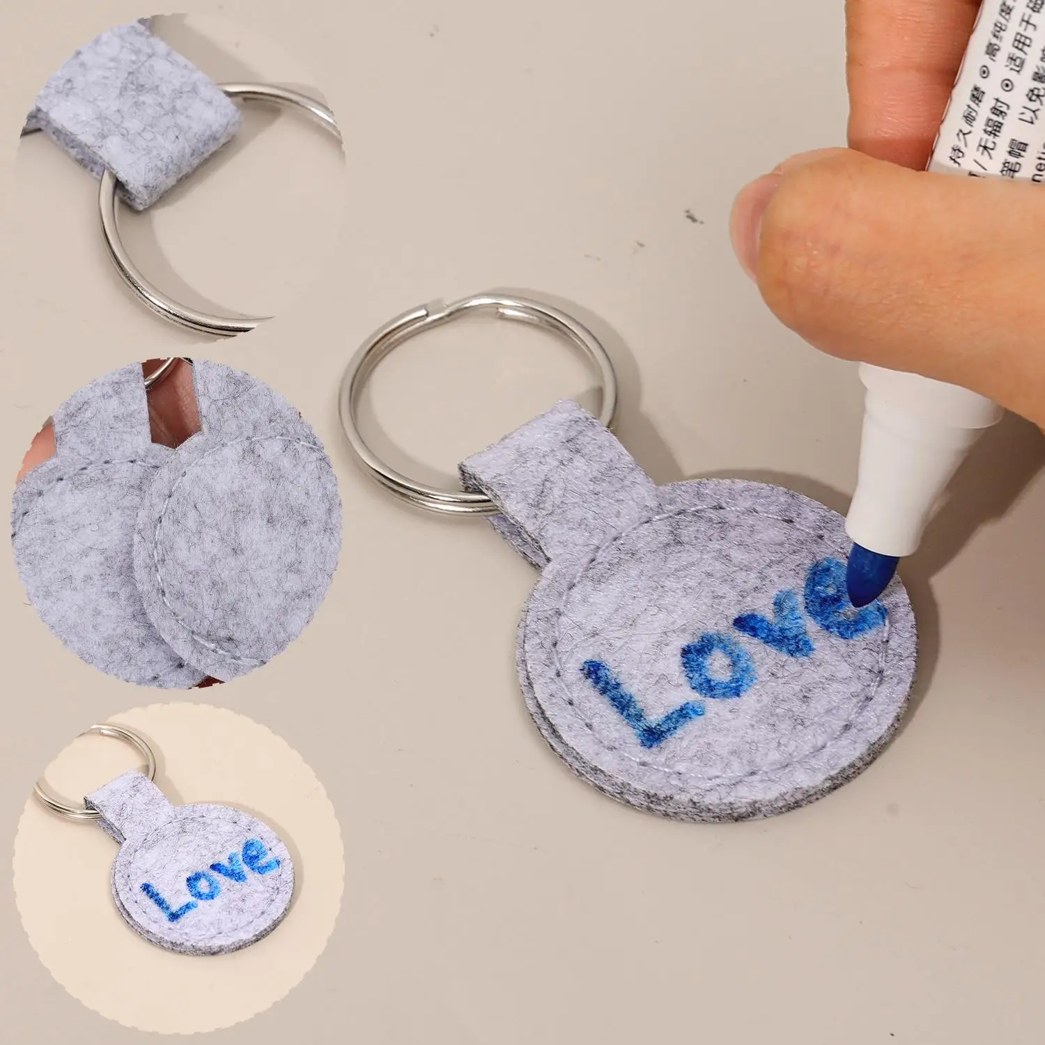 1/10Pcs DIY Felt Round Keychain Blank Mark Ornaments Charms Car Backpack Pendant Customizable Keyring for Friends Souvenir Gifts