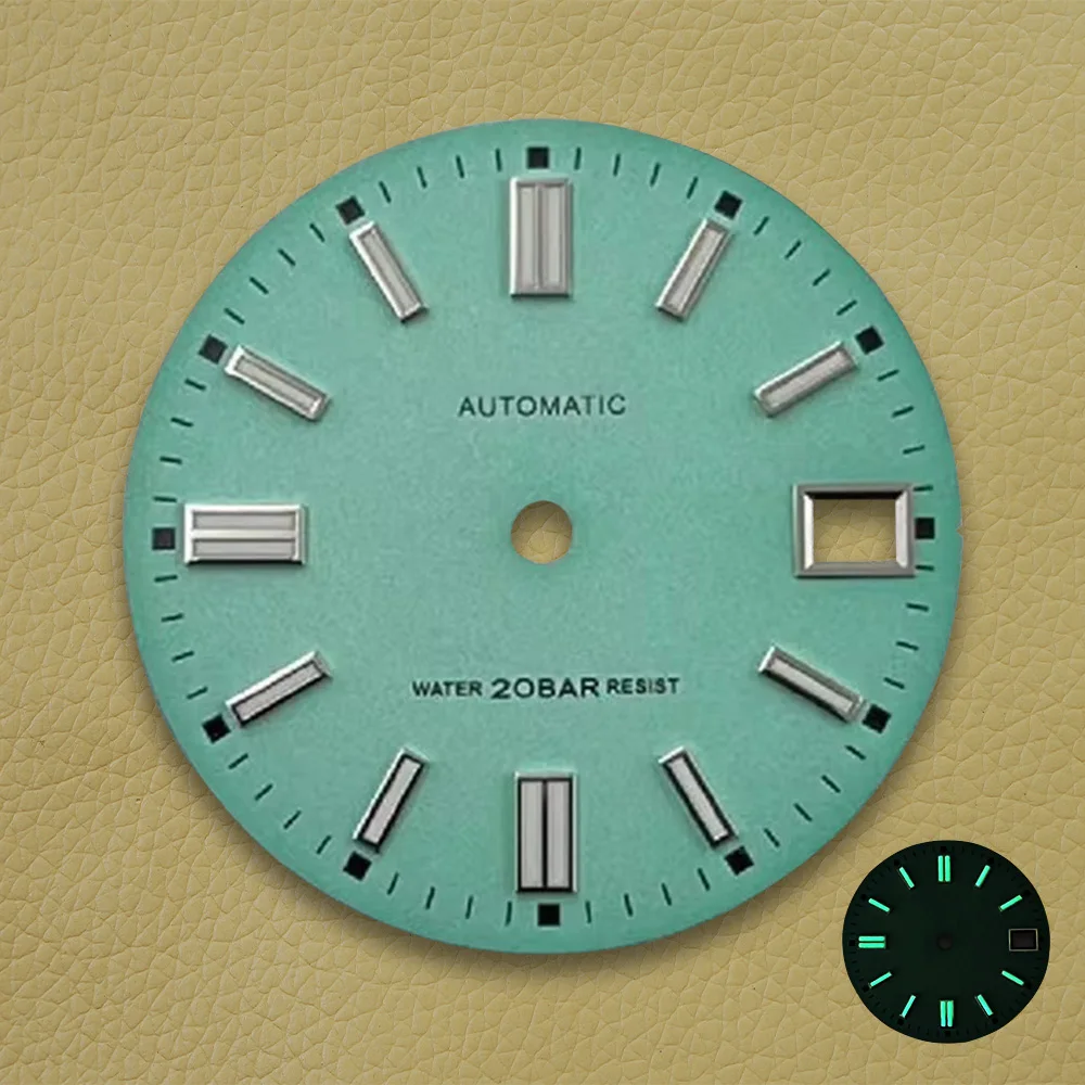 28.5mm S Logo Matte Tiffany Blue Dial Suitable For NH35 Movement C3 Strong Green Luminous Watch Modification Accessories