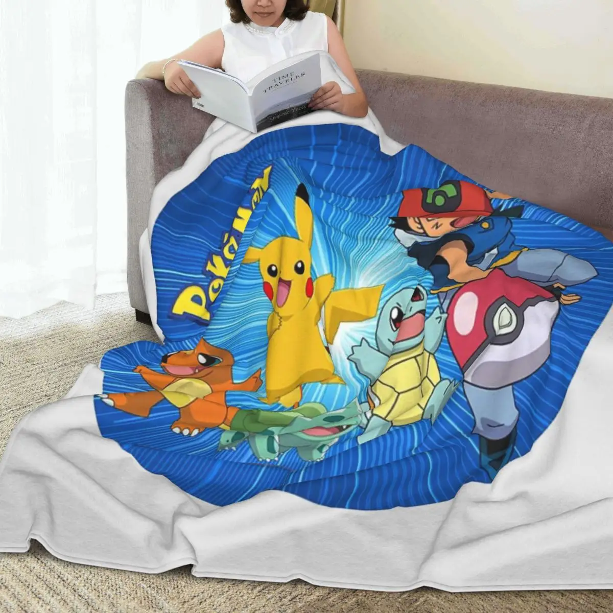 Custom P-Pikachus Cartoon Blanket Warm Fleece Soft Flannel Throw Blankets for Bed Couch Travel Spring Autumn