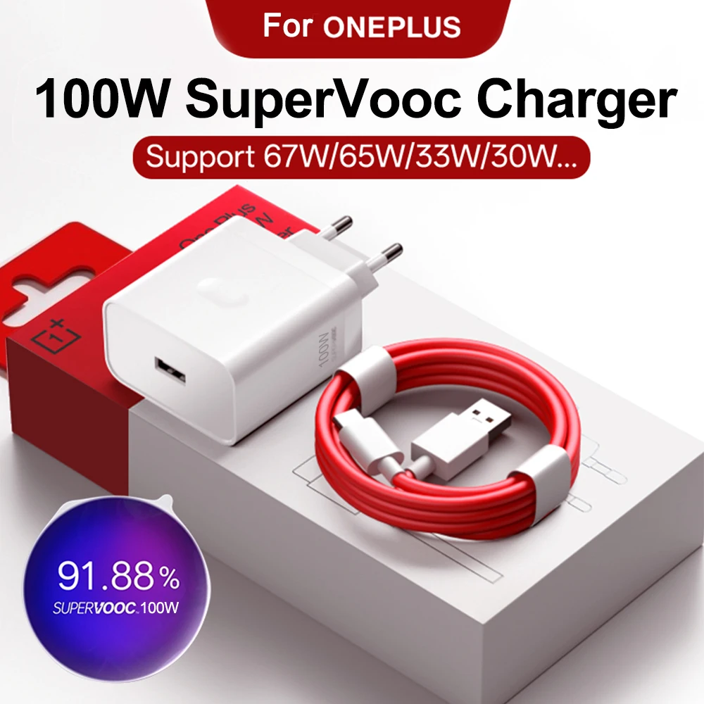 OnePlus 100W SuperVOOC USB急速充電器、OnePlus 15、15r、13、13r、13t、13s、Ace、6T、Nord 6対応、急速充電プラグ、Type-Cデータケーブル