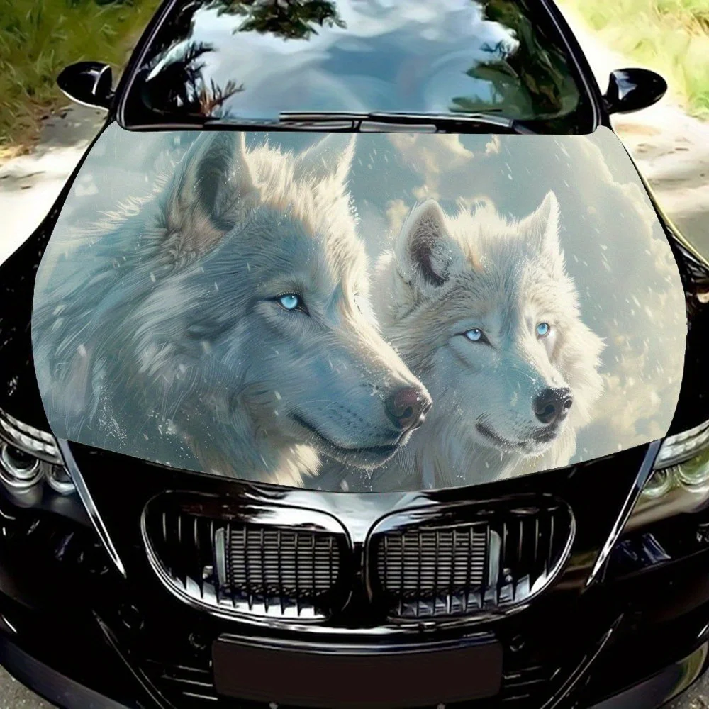 

Snowflake white wolf with blue eyes Car Hood Vinyl Wraps Sticker, Car Engine Decal, Waterproof Self-adhesive Car Packaging Cover