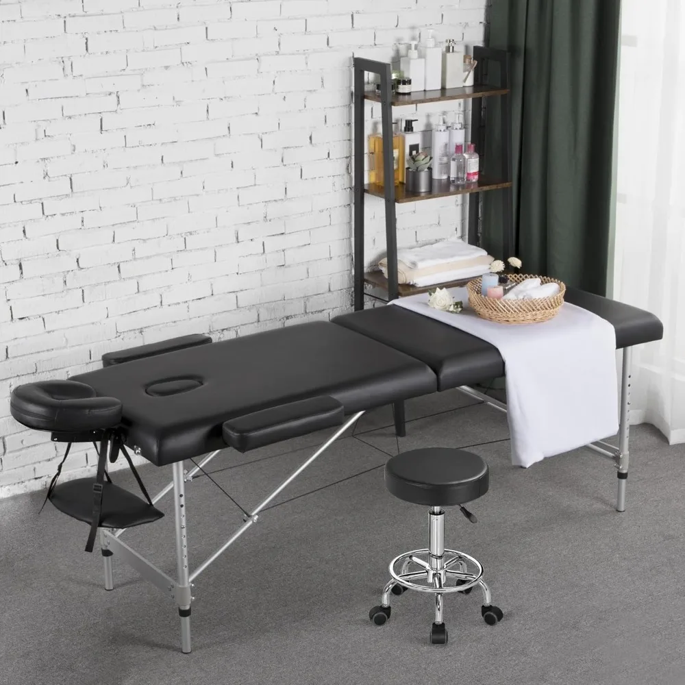 

Aluminum folding massage table with rolling stool, portable massage bed, spa bed stool, adjustable rotating salon chair