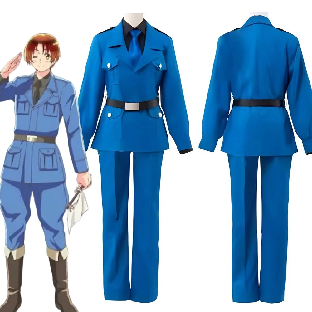 

Anime Hetalia World Stars Feliciano Vargas Cosplay Costume Unisex Blue Top Pants Suit Uniform Halloween Clothes
