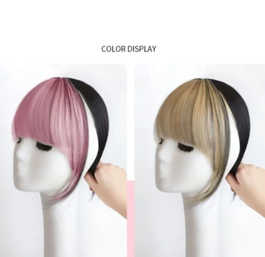 Synthetic Women\'s Hair Short Straight Bangs Black Mixed Pink False Hair Clip In Hairpieces For Woman Heat Resistant Fiber