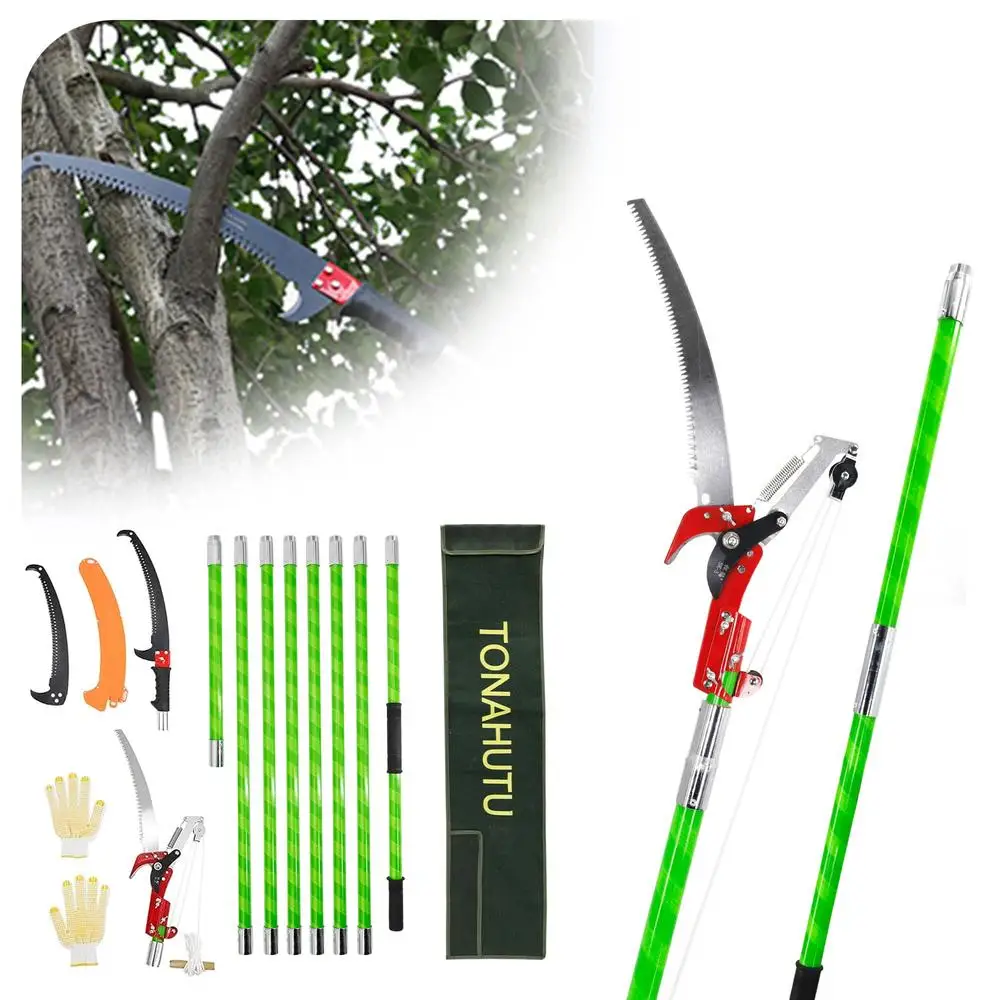 26 Feet Tree Pole Pruner Manual Branches Trimmer Extension Cut Tree Branch Garden Tools Loppers Hand Pole Saws With Scissors)