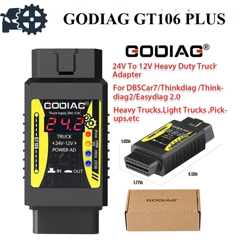 GODIAG GT106 PLUS Adaptador de camión resistente de 24 V a 12 V para X431 easydiag/Golo/ ThinkCar/ ICarScan/ Diagun/ GOLO/ DBScar II