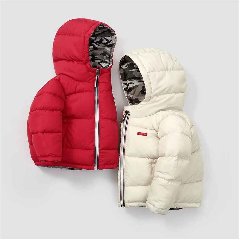 2023 Kids Down Jackets With Double-sided Wearable Autumn Winter Boys Girls Warm Hooded Waterproof Coat 3-10 Years Clothes