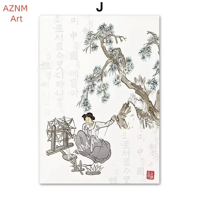 Korean Style Decor Poster Hanbok Girl Culture Landscape Wall Art Canvas Painting Wall Pictures for Living Room Home Decoratio