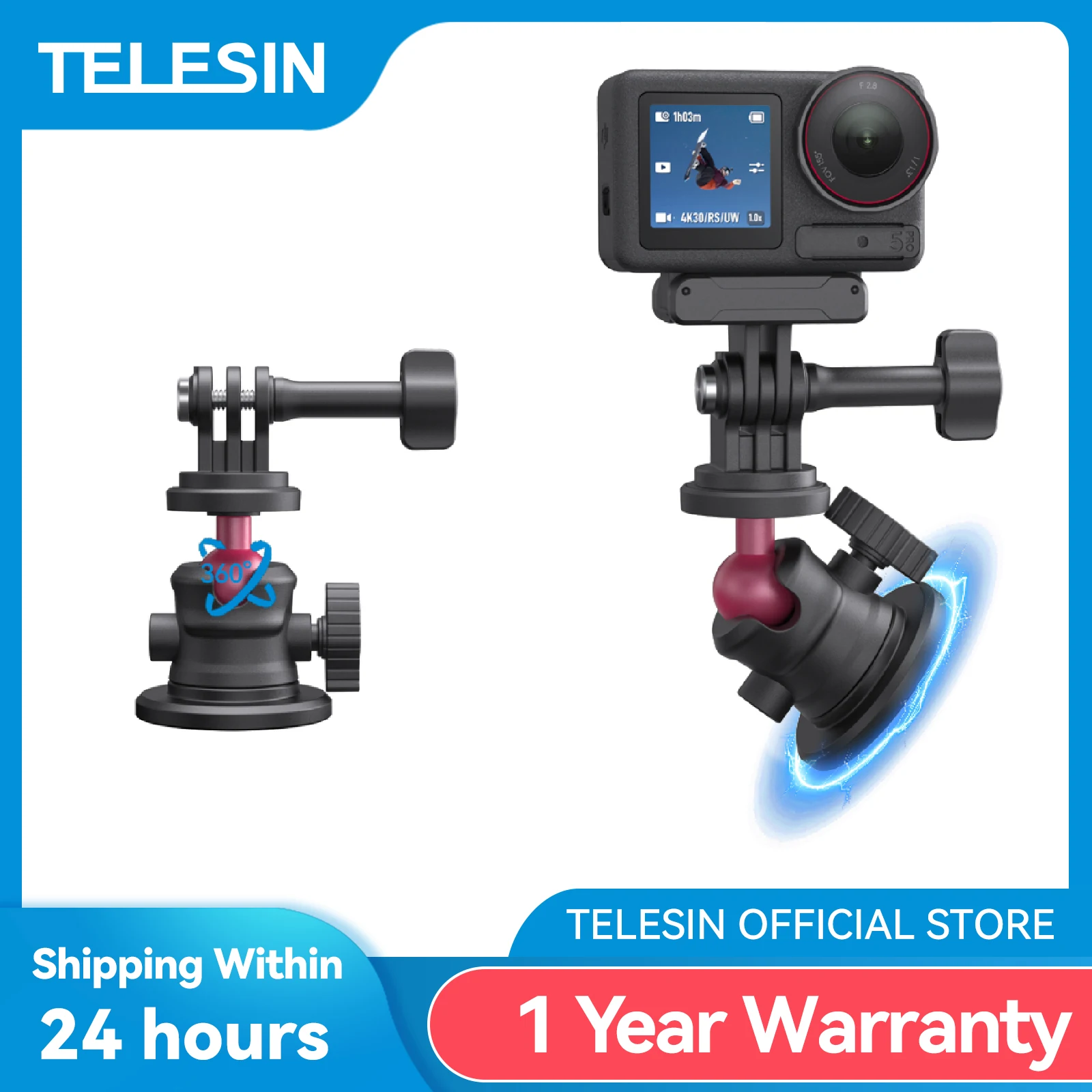 

TELESIN Magnetic Mount For Gopro Insta360 DJI Action Camera 360° Rotation Ball Head Holder Suction Cup Universal Adapter Bracket