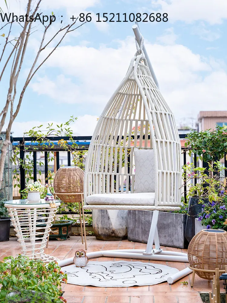 LLY Hanging Basket Rattan Chair Bird's Nest Hanging Chair Indoor Cradle Garden B & B Swing Woven Hanging Chair