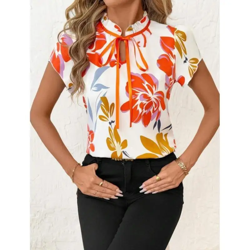 

Новая женская приталенная рубашка Q 550 с коротким рукавом, летняя, в стиле колор-блок, из полиэстера, А-силуэт, на семи пуговицах