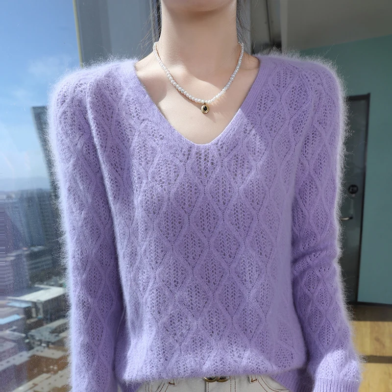 

Long Sleeve Mink Wool Sweater Women's Classic Fit Soft Everyday Knit Top