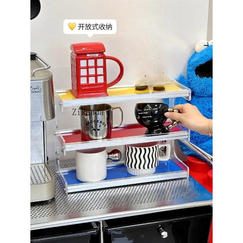 الدوبامين الاكريليك الجرف خزانة جانبية ركن القهوة سطح المكتب متعدد الطبقات كوب ماء وعاء اليد أداة تخزين الرف #3