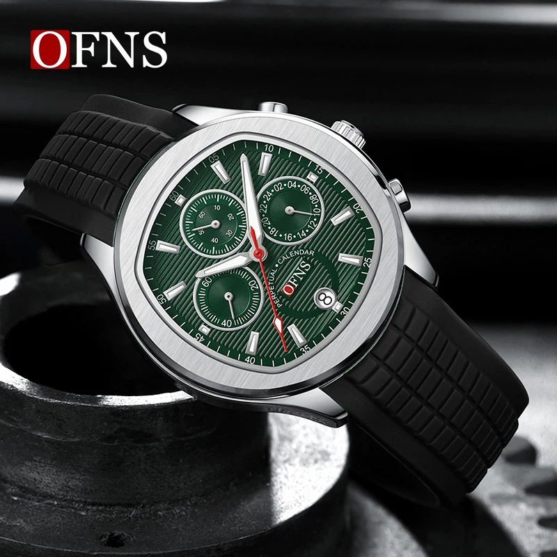 OFNS 8019 Man Calendar Watch High Quality Waterproof Chronograph Men\'s Wristwatch 2024 Silicone Men Quartz Watches Casual Clock