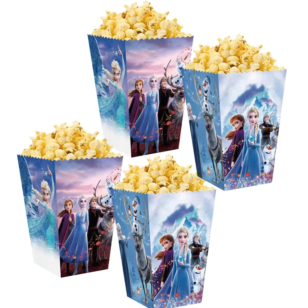 6/24Pcs Disney Frozen Candy Boxes Popcorn Boxes Anna Elsa Cookies Snacks Box Kids Girls Birthday Party Supplies Gifts Treats Box