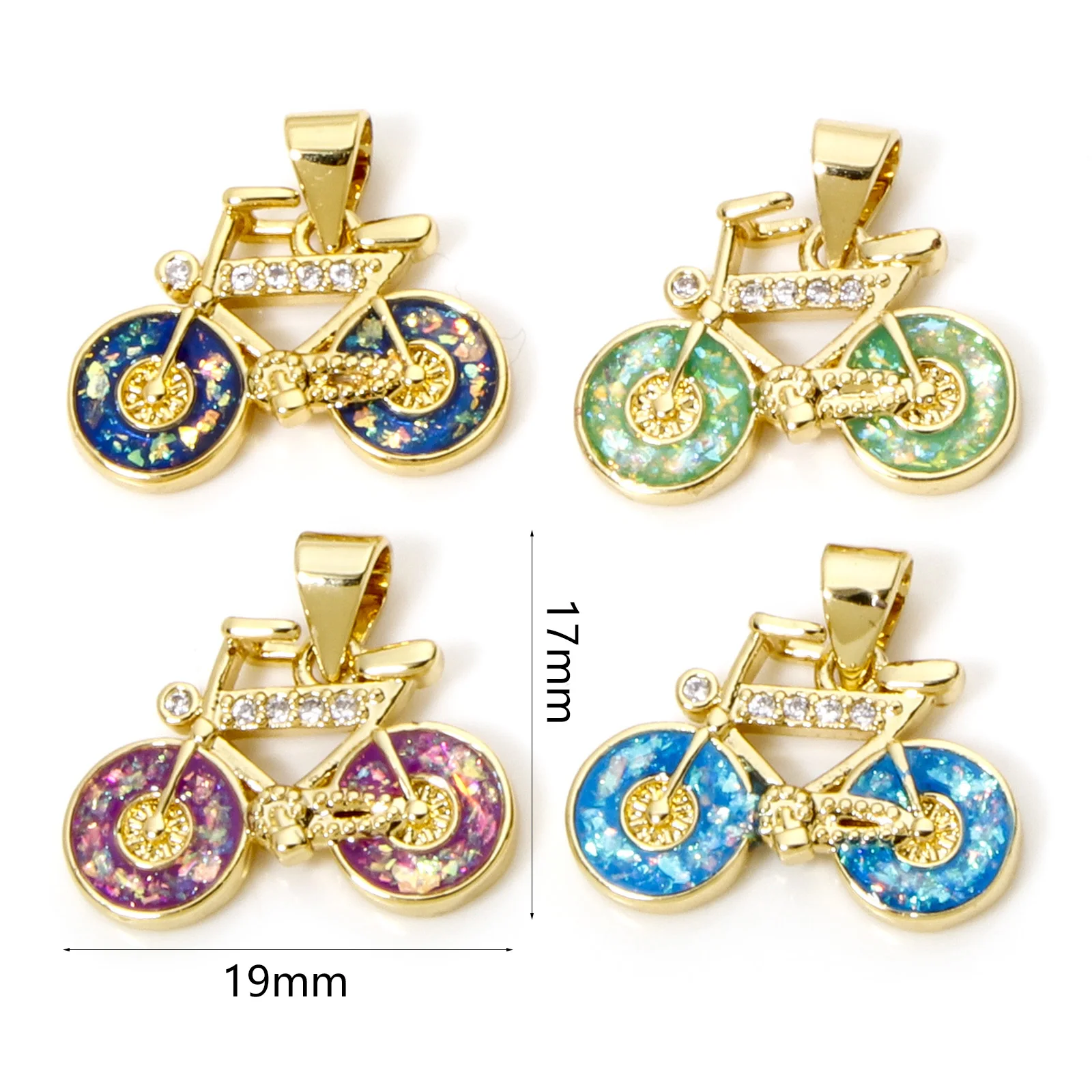 1pc Brass Charm Gold Color Transport  Imitation Opal Multicolor Pendant DIY Necklace For Women Men Jewelry 19mm x 17mm