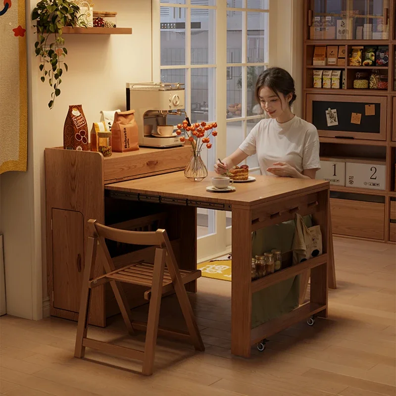 Light Luxury Wood Veneer Dinner Table Foldable Design Compact Size Open Shelves FSC Certified with Storage for Breakfast Nook