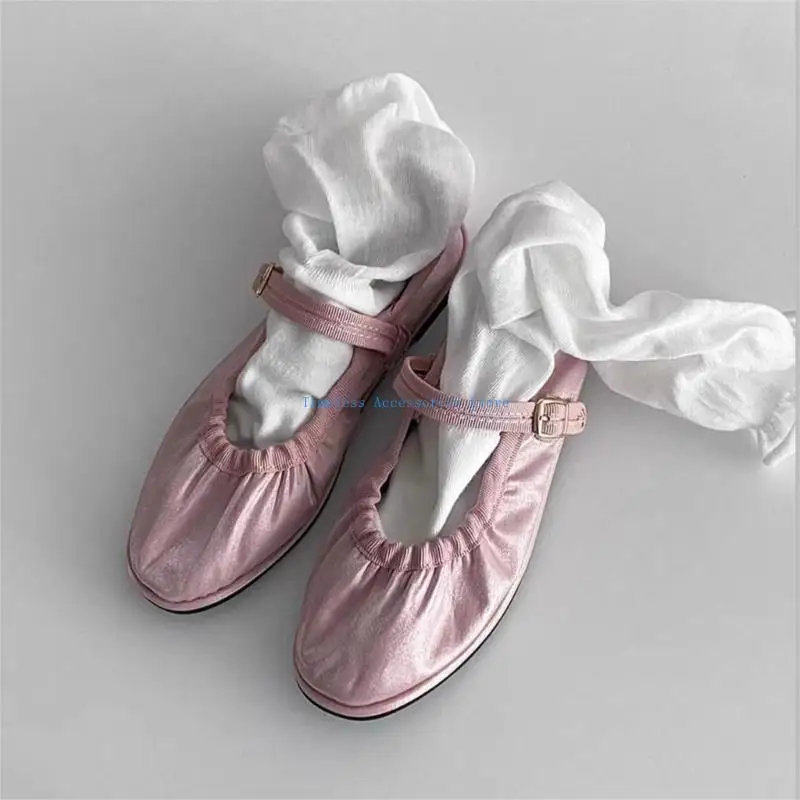 

97QE Women Sweet Preppy Solid Color Middle Calf Socks Elegant Bubble Ruffle Slouchy Cuffs Breathable Mesh Socks Hosiery