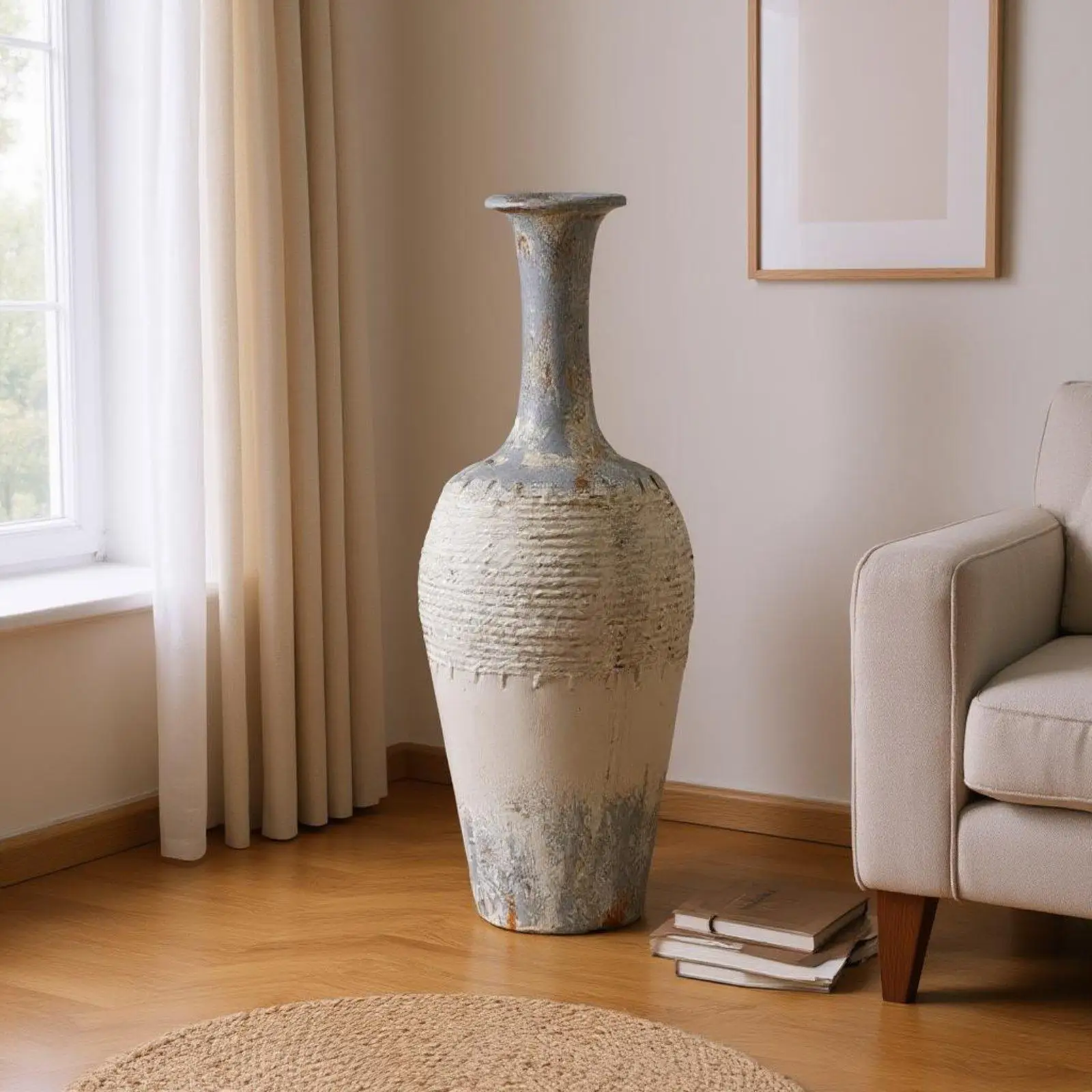 Vintage Ceramic Floor Vase Distressed Weathered Finish Tall Resin Decor for Living Room Rustic Home Decoration Aesthetic Art