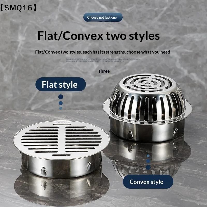 Stainless Steel Floor Drain Flat Dome Designs Roof Round Anti-Blocking Rust Proof For Bathroom Kitchen Outdoor Use【SMQ】