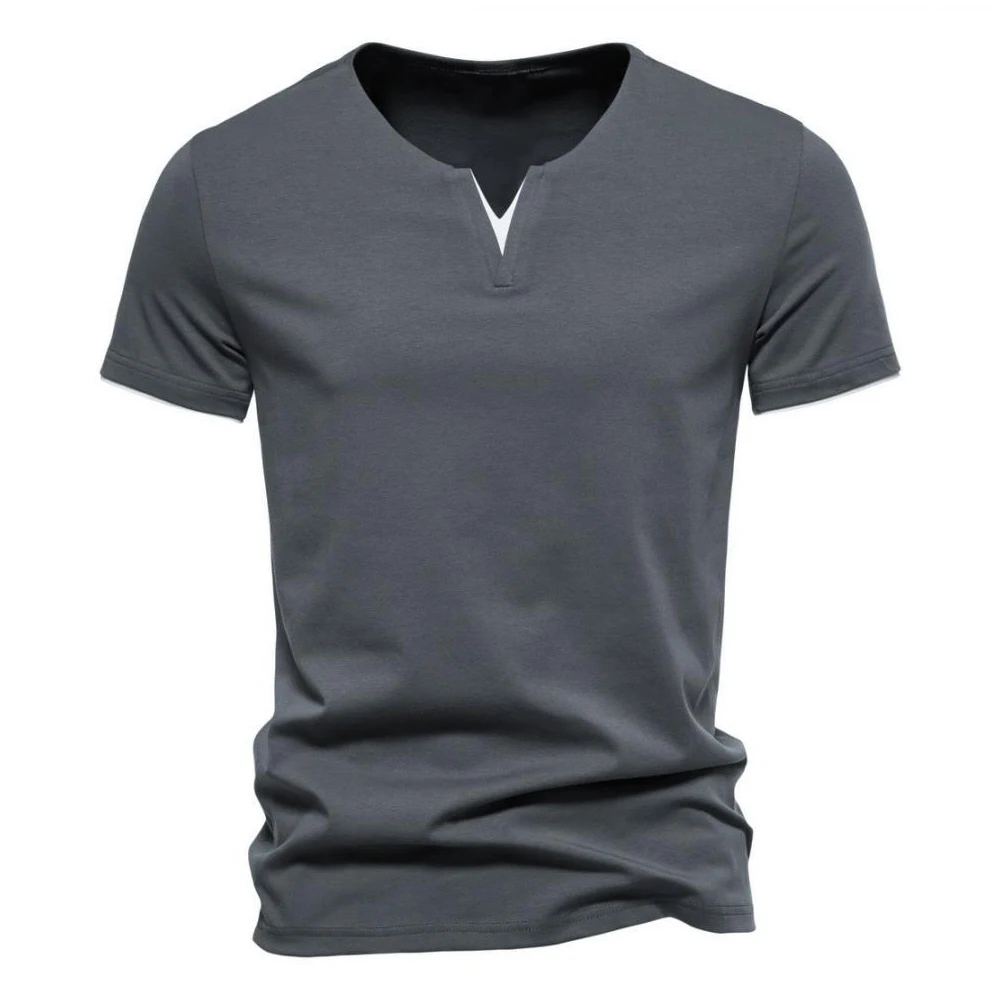 Herren Kurzarm Henley-Shirt Lässiges Sommer V-Ausschnitt T-Shirt Casual Slim Fit Einfarbig Locker Sitzend Fitness Sport Atmungsaktives Oberteil – Detail 2