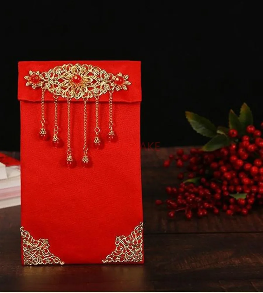 1 pièces enveloppe sac d'argent chanceux Texture fausse soie visite Parents nouvel an enveloppe rouge pour le Festival de printemps chinois