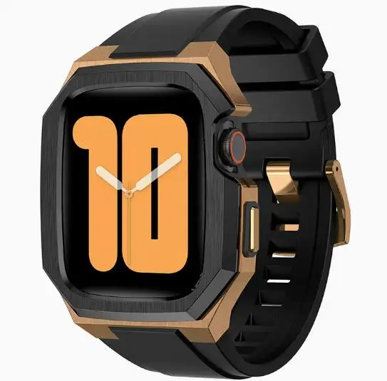 Stainless Steel Modification Kit Case For Apple Wath band 45mm 44mm Fluororubber Sport Starp For Apple watch ultra2 49mm Mod Kit