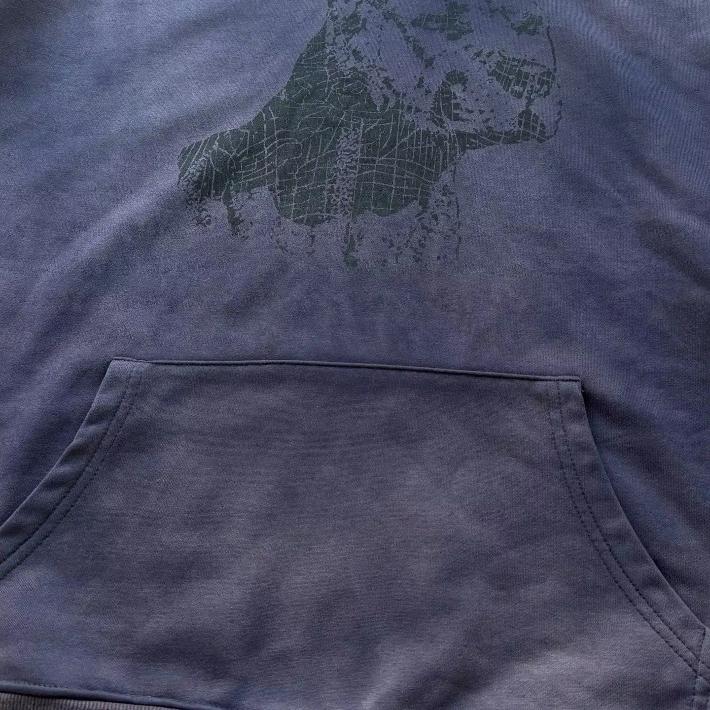 Vintage Washed Double Sided Dog Print Hoodie Dark Purple Oversized Unisex Retro Streetwear Pullover