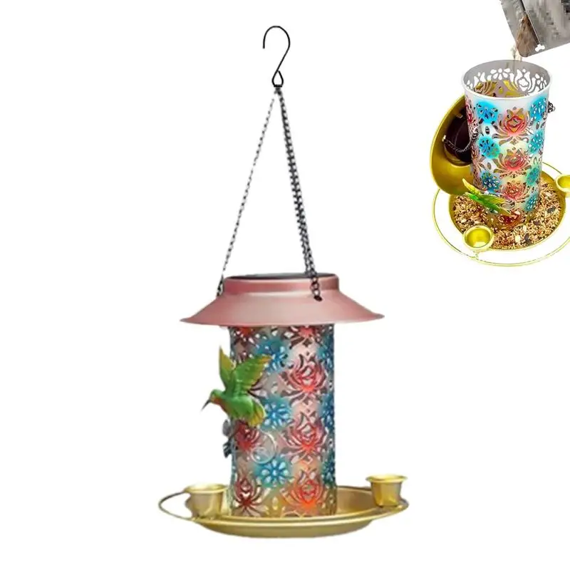 

Solar Bird Feeders For Outdoors Metal Garden Birdfeeder Outdoor LED Birdfeeder Weatherproof Food Dispenser Attracting Wild Birds