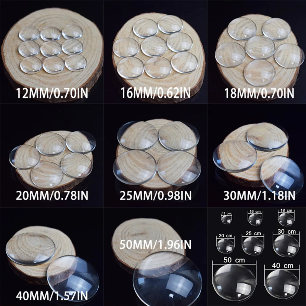 Round Transparent Glass Beads 12mm 16mm 18mm 20mm 25mm 30mm 40mm 50mm Dome DIY Jewelry Handmade Necklace Keychain Accessories