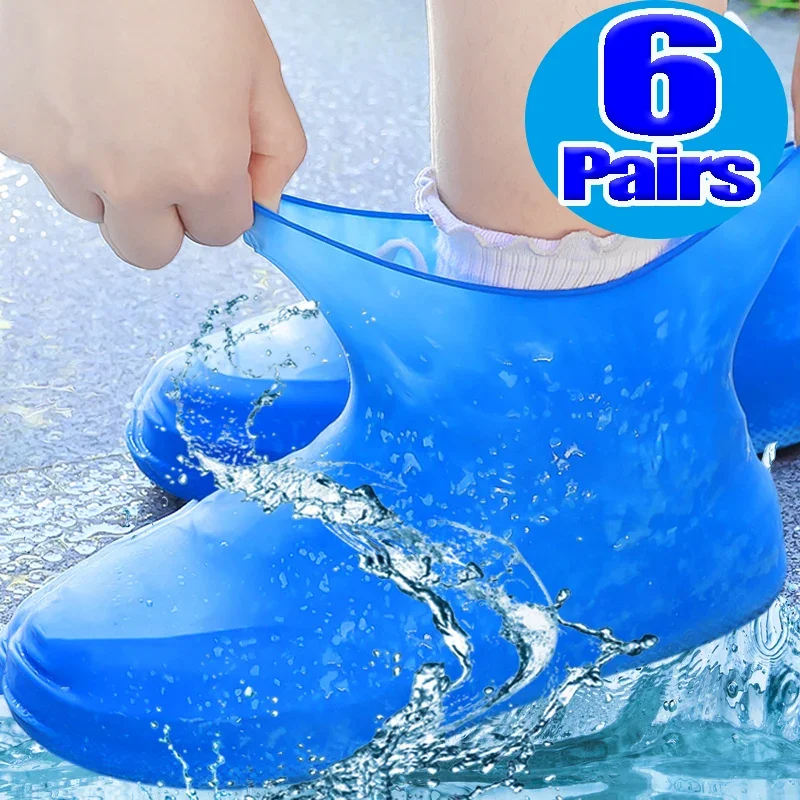 

6/1Pairs Waterproof Rain Boot Covers Outdoor Latex Reusable Rain Shoes Covers Latex Overshoes Walking Shoes Protector Cover Gear