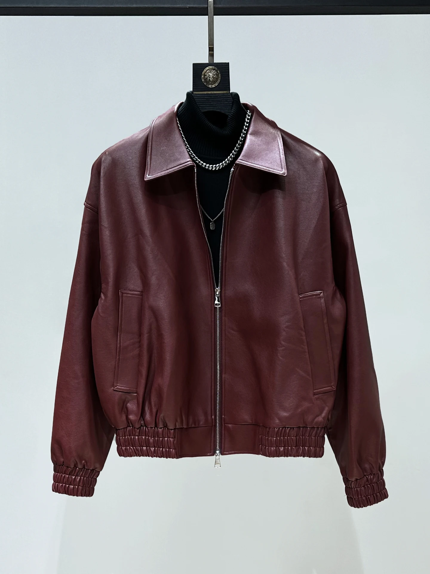 

Original American Retro Red Leather Jaet Men's ort Biker Casual Sle Autumn Winter Faionable PU Leather Coat
