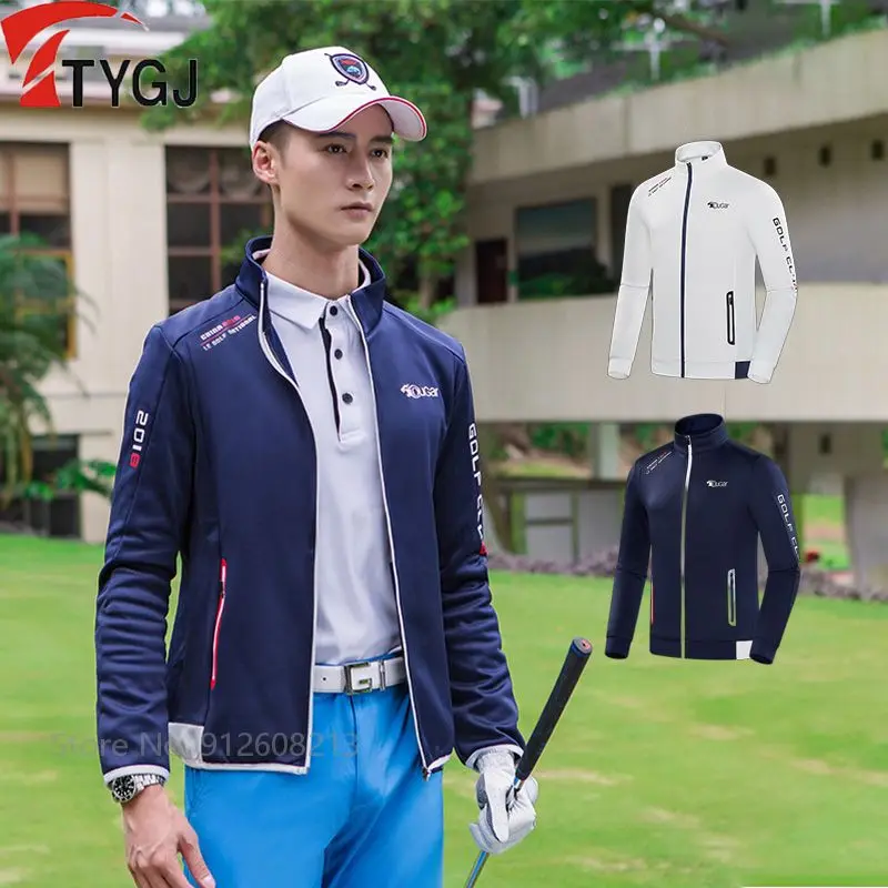 TTYGJ Autumn Male Long Sleeved Golf Coat Winter Men Windproof Warm Golf Jacket Stand Collar Full Zipper Training Windbreaker