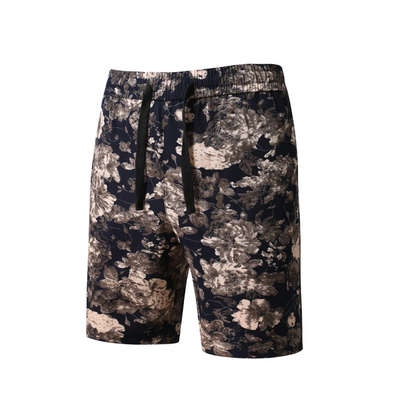 Men Summer Drawstring Beach Shorts 2025 Men Leisure Print Cotton Shorts Board Shorts Asian Size Male Trunks