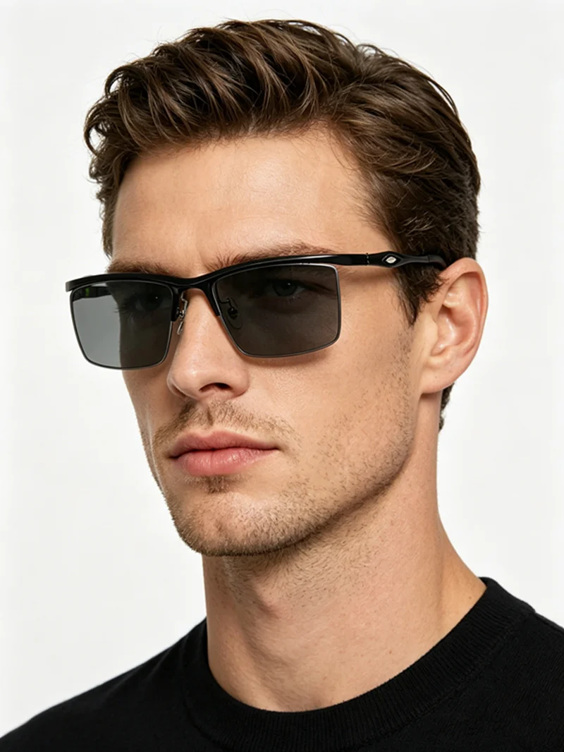 New tungsten carbon plastic steel sports glasses men's finished myopia non spherical photochromic myopia glasses 0 degrees
