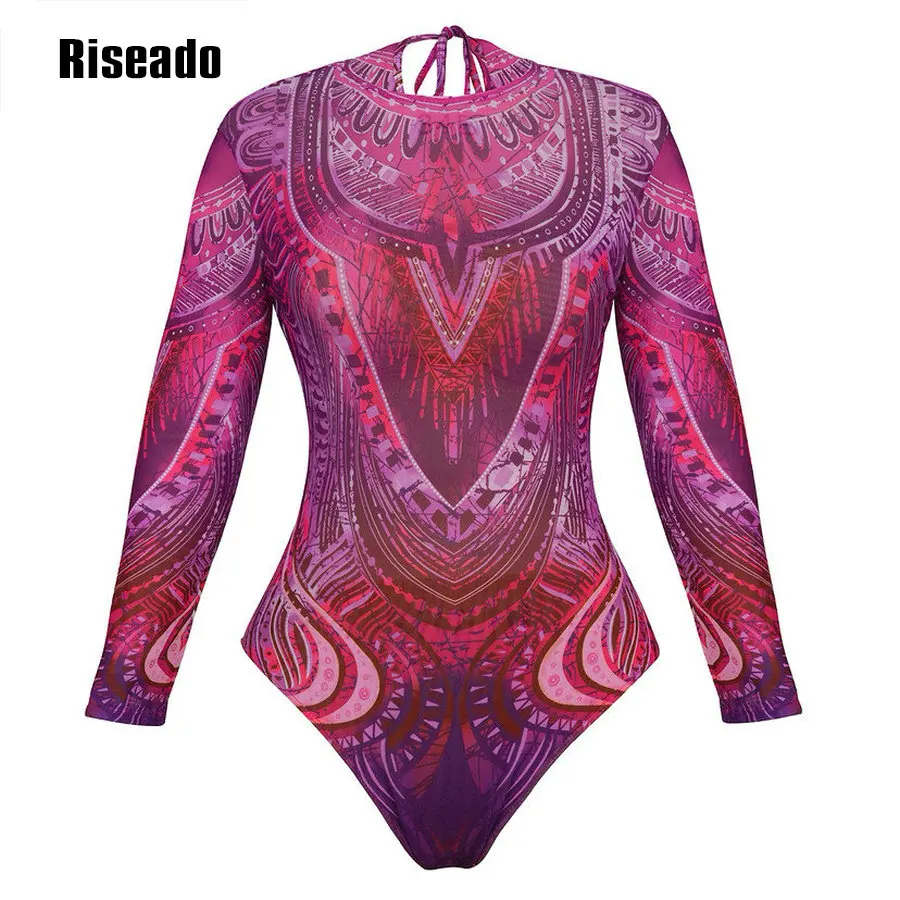 Woman's Long Sleeve Mesh Swimsuit Sun Protective Sexy High Waist One Piece Swimwear Vacation Bathing Suit for Female Plus Size