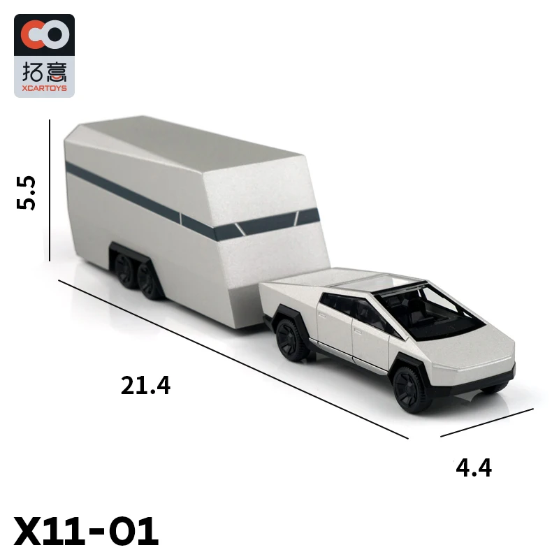 XCarToys 1/64 Cybertruck بيك اب مقطورة محاكاة سبيكة دييكاست نموذج سيارة لعب اطفال جمع