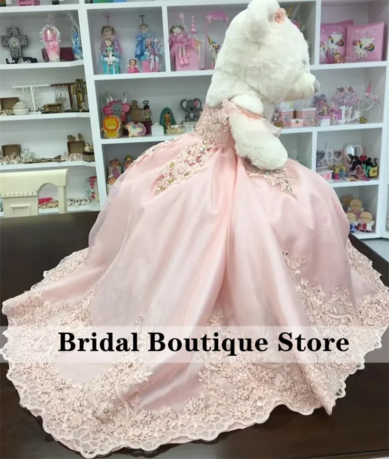 Enlace especial para vestido personalizado de oso de peluche para quinceañeras, cuentas de cristales de encaje rosa, oso de perlas no incluido personalizado