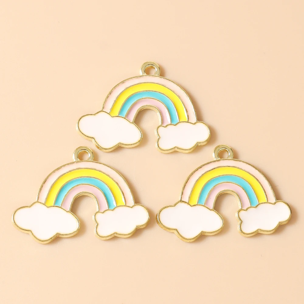Leslie 10 Stück Mix Niedliche Emaille-Stern-Wolken-Regenbogen-Anhänger für DIY Armband Halskette Ohrringe Schmuckherstellung Handgemachtes Kunsthandwerk – Detail 25