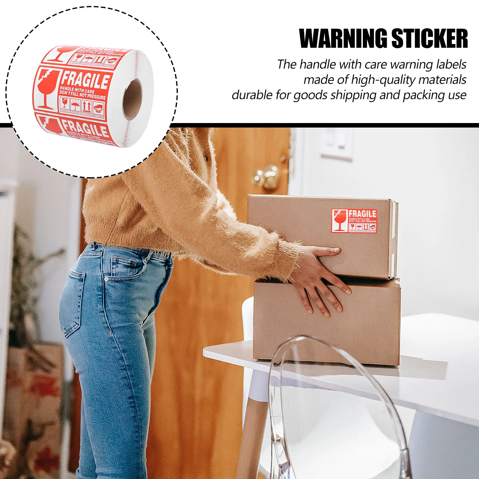 

Shipping Care Sticker Handle with Care Fragile Label Compact Lightweight Design for Carton Protection Fragile Sticker