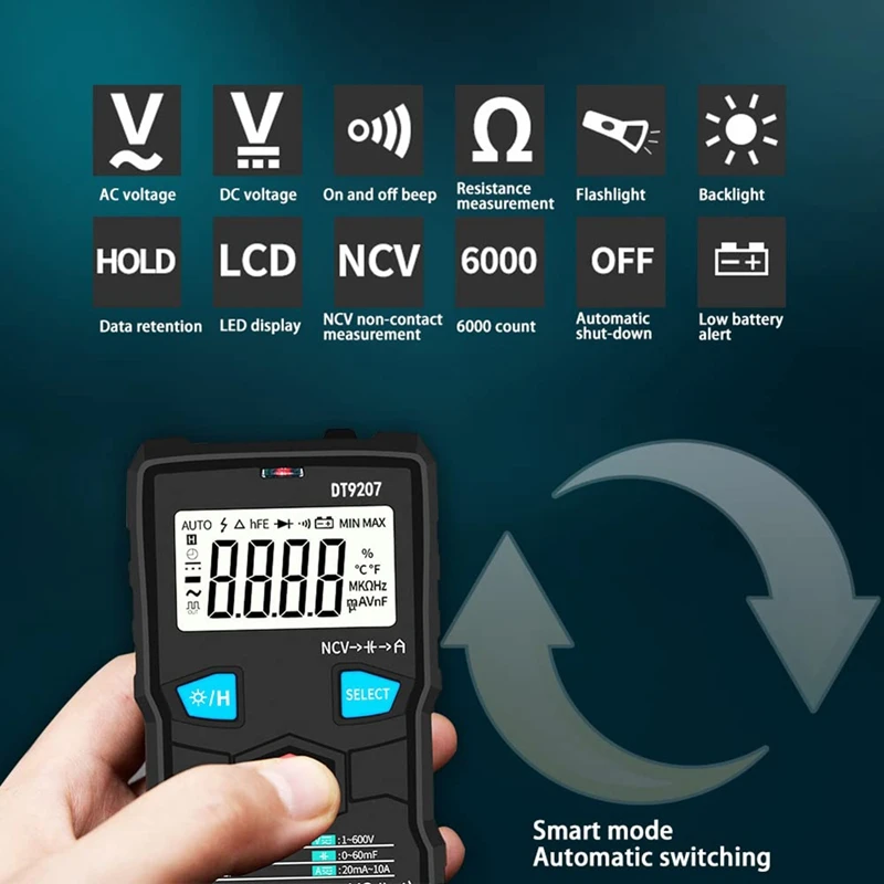 Auto Range Smart Digital Multimeter DC/AC Portable LCD Display Non-Contact Induced Voltage Tester