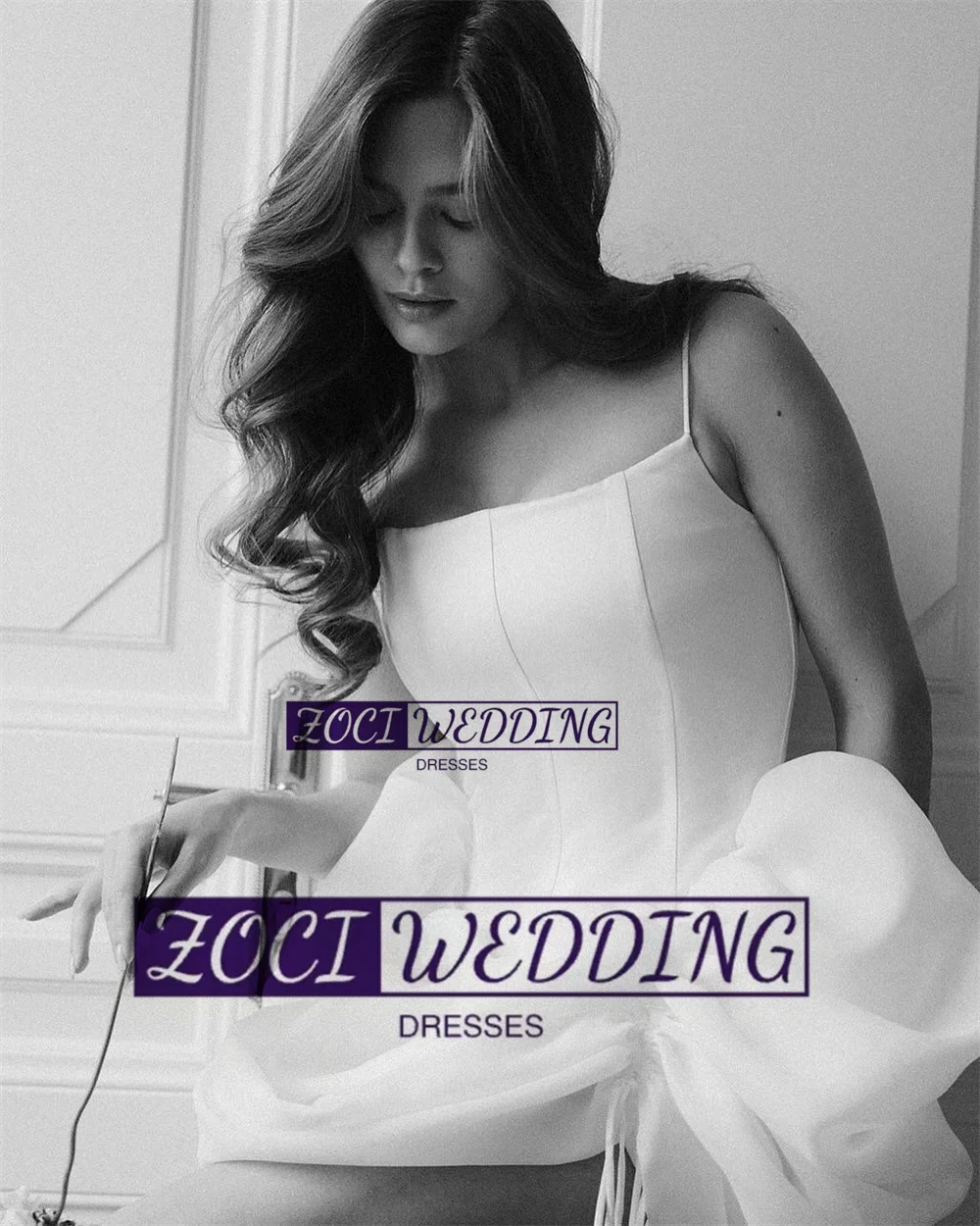 Zoci Unique Spaghetti Straps Short Wedding Dresses Dropped Organza Pull Straps Puffy Bride Dress Customized vestidos de novia