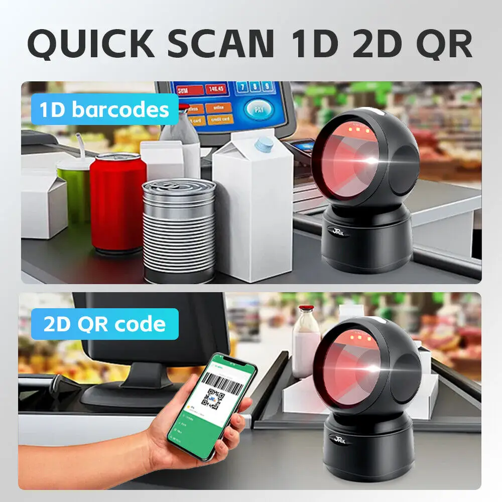 JOOYTEC Wireless Bluetooth Desktop 1D 2D Barcode Scanner Automatic Sensing Hands-Free For supermarket Shop