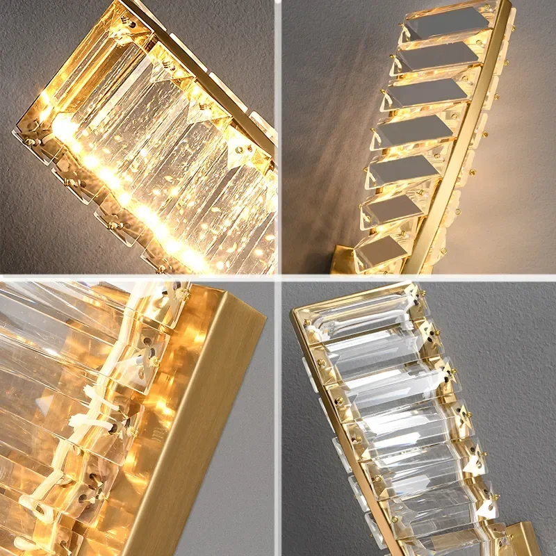 Luxury Gold LED Crystal Wall Lamp for Bedroom Bedside Living Room Indoor Lighting Background Aisle Corridor Staircase Decorative